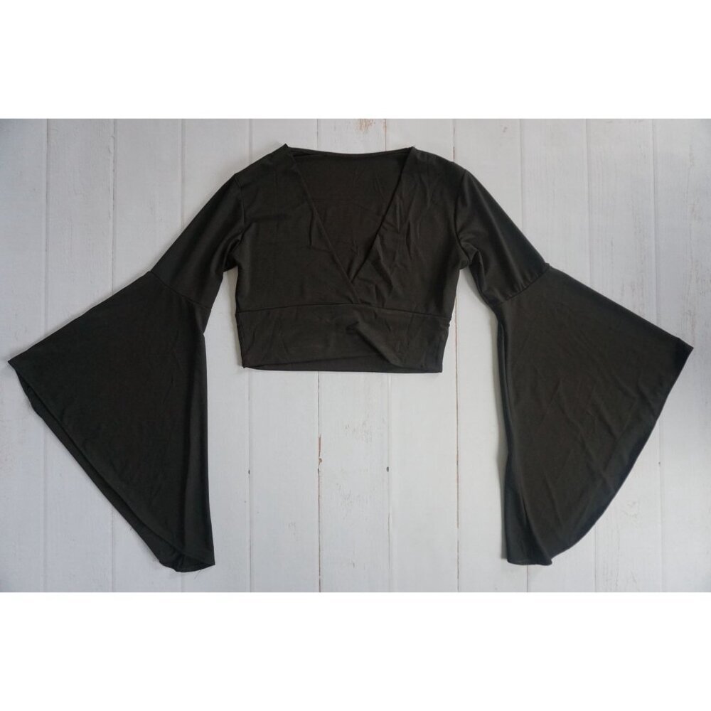 Floerns V Neck Long Bell Sleeve Wrap Blouse Top Tee Shirts - Size L, NWOT - Picture 5 of 6